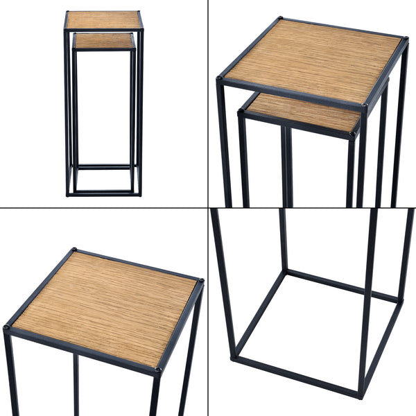 [en.casa] Bijzettafel Gamleby rechthoek set van 2 zwart en houtkleurig