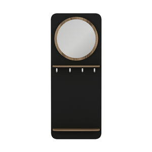 [en.casa] Wandkapstok met spiegel Helsinge 150x60x15 cm zwart en houtkleurig