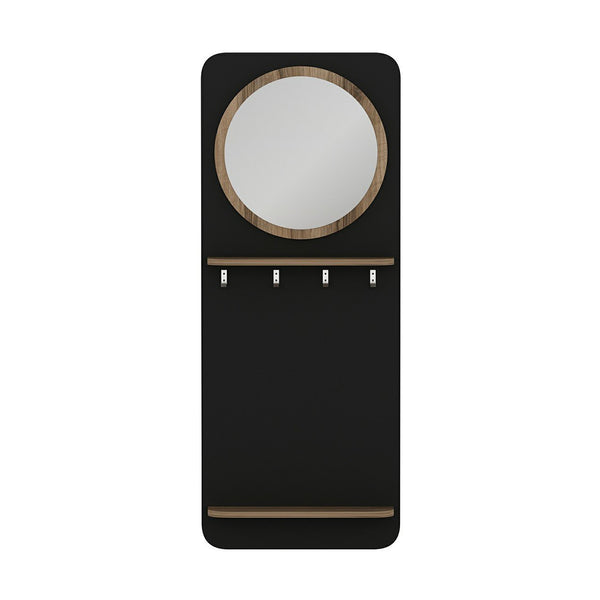 [en.casa] Wandkapstok met spiegel Helsinge 150x60x15 cm zwart en houtkleurig