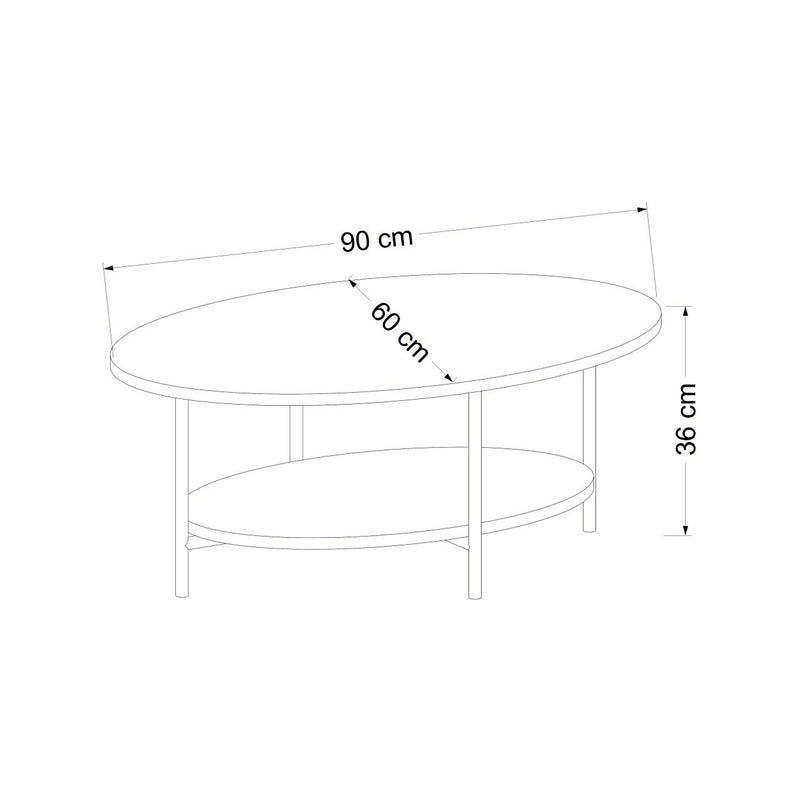 Maatschets [en.casa] Salontafel Fredericia 36x90x60 cm Eiken wit en zwart
