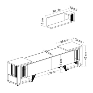 [en.casa] TV meubel met wandplank en 2 bijzettafels Glostrup Eiken en wit