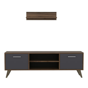 [en.casa] TV meubel met plank Haderslev 120x30x45 cm walnootkleurig en antraciet