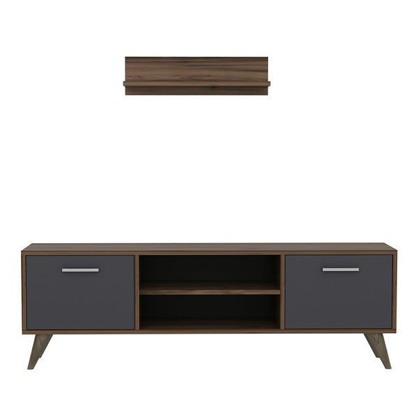 [en.casa] TV meubel met plank Haderslev 120x30x45 cm walnootkleurig en antraciet