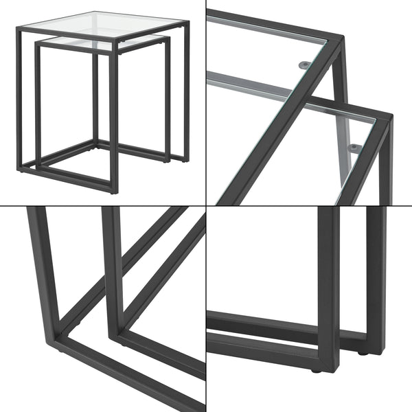 [en.casa] Bijzettafel set van 2 Holstebro zwart en transparant