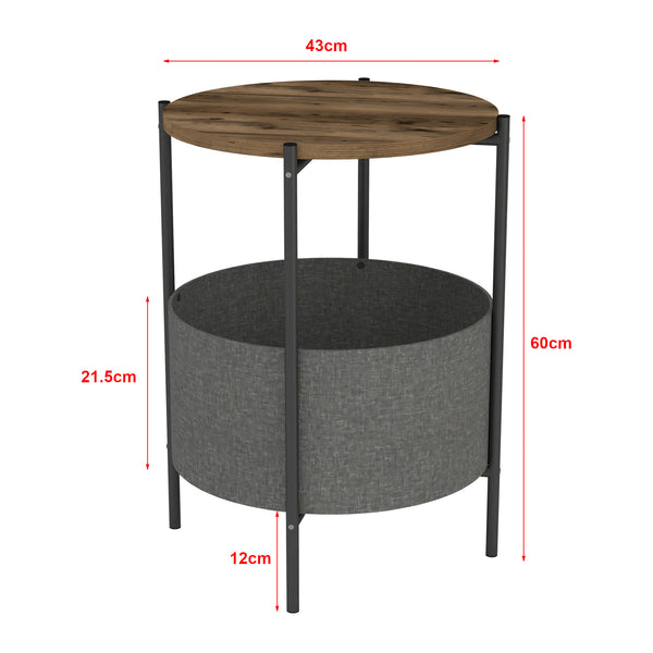 [en.casa] Bijzettafel Hofors 60xØ43 cm eiken antiek antraciet en grijs