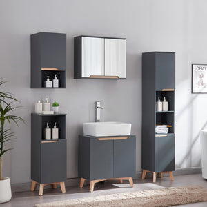 [en.casa] Badkamerkast met spiegel Gescher 49,5x60x20 cm grijs en houtkleurig