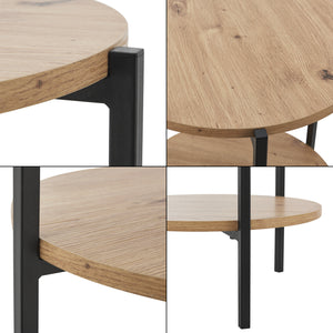 [en.casa] Bijzettafel Kuopio rond 50x40 cm zwart en houtkleurig