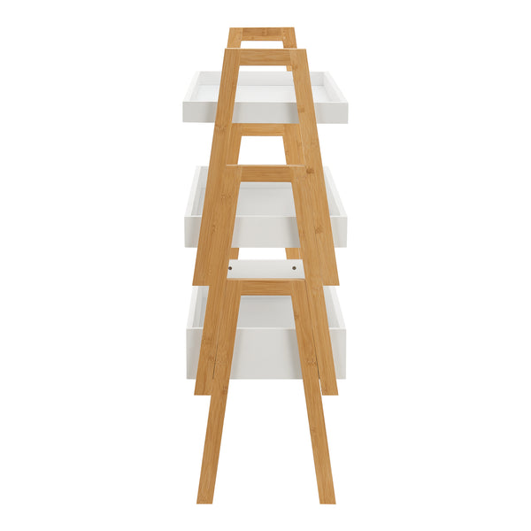 [en.casa] Plantenstandaard Hitra 3-delig bamboe wit en houtkleurig