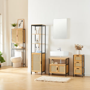 Badkamerkast Tervola kolomkast 172x40x35 cm zwart naturel rotan look [en.casa]