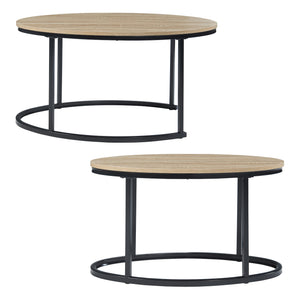 Salontafel Niederlande ovaal set van 2 zwart en eikenkleurig [en.casa]