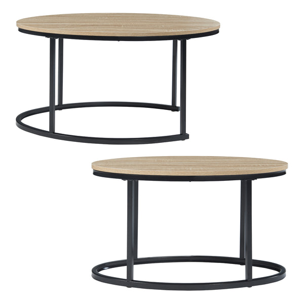 Salontafel Niederlande ovaal set van 2 zwart en eikenkleurig [en.casa]