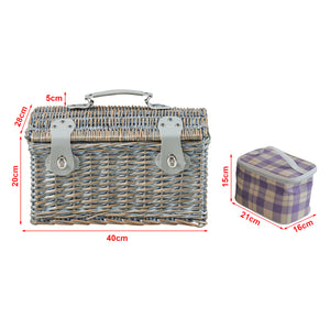 Picknickmand Folldal voor 2 personen incl. inhoud 40x28x25 cm grijs paars en beige casa.pro