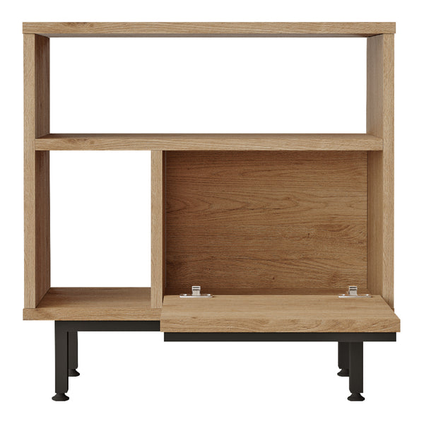 Bijzettafel Kvænangen 60x60x25,5 cm eikenkleurig rotan look en zwart [en.casa]