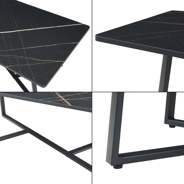 Salontafel Riskiften marmerlook zwart en zwart 120x60x48 cm [en.casa]