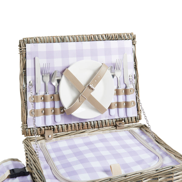 Picknickmand Bisceglie 2-persoons picknickset naturel paars en wit casa.pro