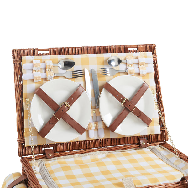 Picknickmand Brindisi 4-persoons picknickset geel wit casa.pro