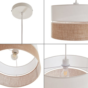 Hanglamp Barton E27 stoffen lampenkap wit en linnenlook lux.pro