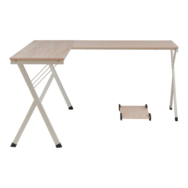 Bureau Tarielarg L-vorm met pc-standaard 158x120x75 cm wit en eikenkleurig [en.casa]