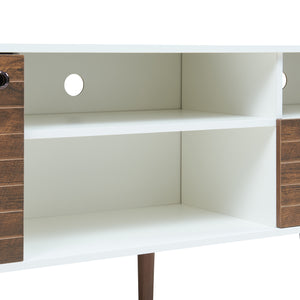 Tv-meubel Vare 165x40x66 cm wit en walnootkleurig [en.casa]