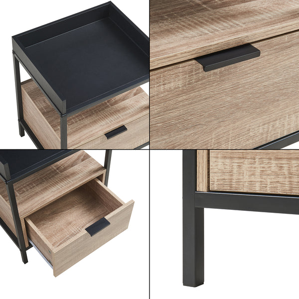 Nachtkastje Belana 51x40x35 cm zwart en eikenkleurig [en.casa]