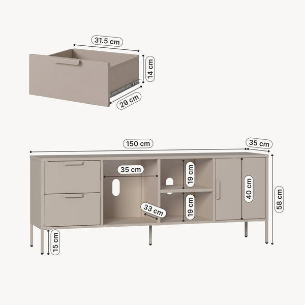 TV meubel Kliri met lades en deur 150x35x58 cm camel [en.casa] 