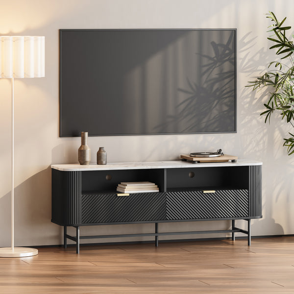 TV-Lowboard Olvehok 140x40x55 cm Zwart/Marmerlook, wit [en.casa]