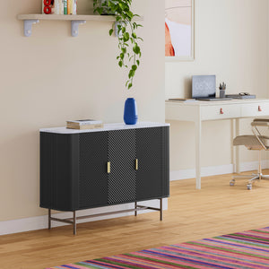 Dressoir Olvehok 110x40x77 cm marmerlook wit en zwart [en.casa] 