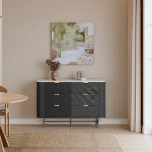 Ladekast Olvehok met 6 lades 81x120x40 cm marmerlook wit en zwart [en.casa] 