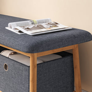 Zitbank Vad met 2 opbergdozen 90x30x45 cm Natuur/Grijs [en.casa]