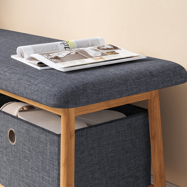 Zitbank Vad met 2 opbergdozen 90x30x45 cm Natuur/Grijs [en.casa]