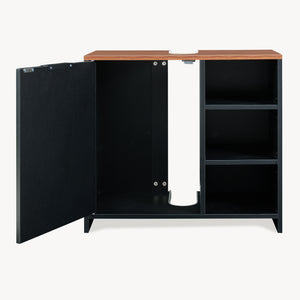 Wastafelonderkast Trond 60x66x30 cm Zwart/Walnootlook [en.casa]