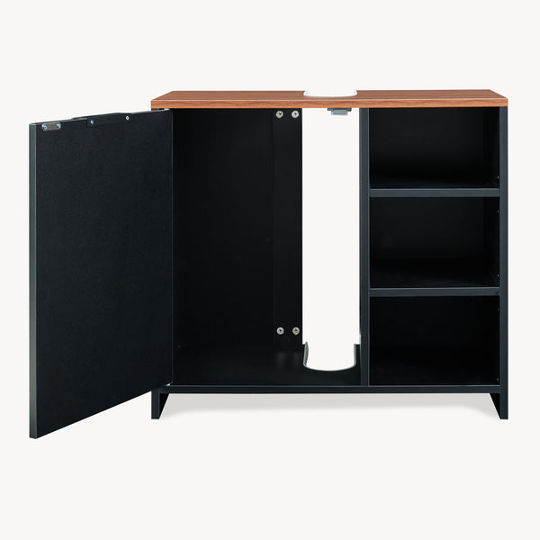 Wastafelonderkast Trond 60x66x30 cm Zwart/Walnootlook [en.casa]