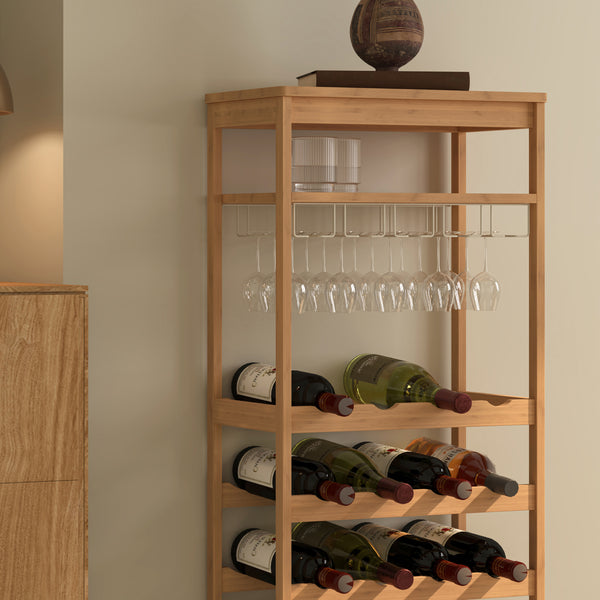 Wijnrek Fillby met glashouder bamboe 80x30x85 cm naturel [en.casa] 
