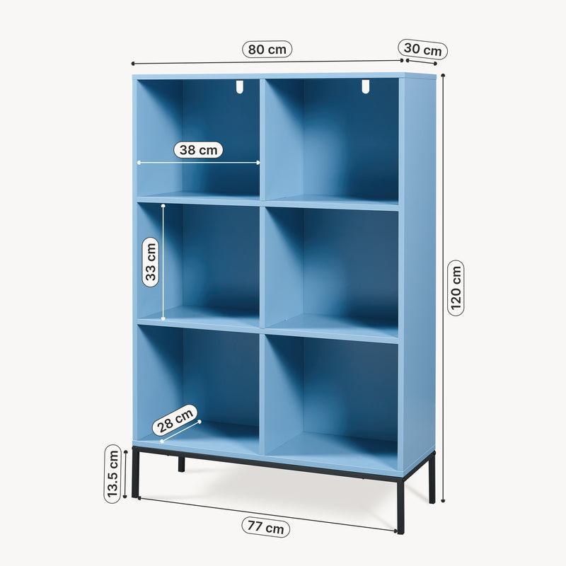Maatschets Boekenkast Colwyn met 6 vakken 120x80x30 cm blauw en zwart [en.casa]