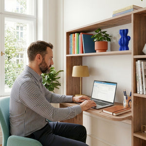 Bureau Onega met opbergrek 143x114x40 cm houtkleurig [en.casa]