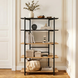 Boekenkast Kappespoo 124x80x35 cm Zwart/Eikenlook [en.casa]