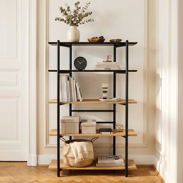 Boekenkast Kappespoo 124x80x35 cm Zwart/Eikenlook [en.casa]