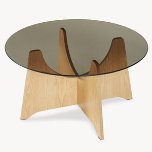 Salontafel 'Omlar' met glazen blad rond Ø70 x 35 cm eikenlook / rookgrijs