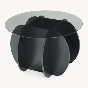 Salontafel Karhuvandi met glazen blad Ø70x40 cm Zwart/Grijs [en.casa]