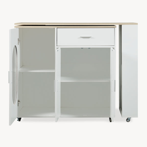 Rijdbaar keukeniland met draaibaar werkblad Kudebola 115x40x94 cm eikenlook/wit [en.casa]