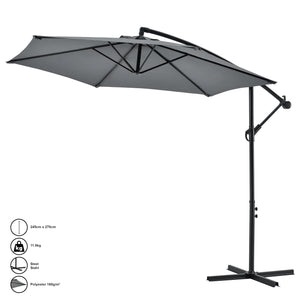 Zweefparasol staal Ø 270x245 cm incl. kruisvoet grijs