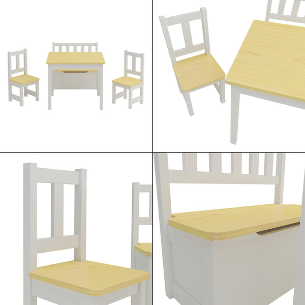 [en.casa] Kindertafel Lousame met 2 stoelen en 1 bank hout en wit