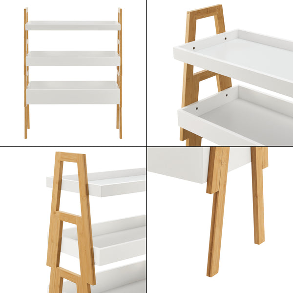 [en.casa] Plantenstandaard Hitra 3-delig bamboe wit en houtkleurig