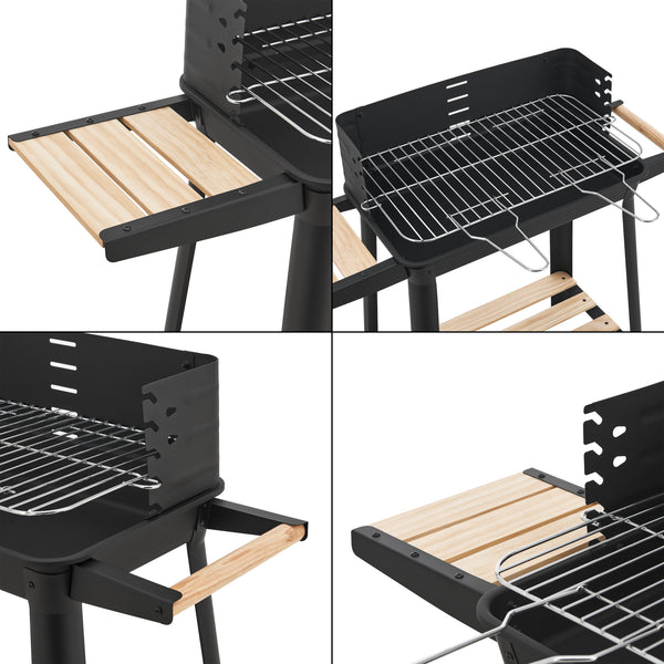 Houtskool BBQ Ari met zijpanelen 78x86x30 cm zwart en houtkleurig casa.pro