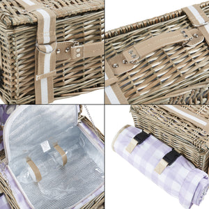 Picknickmand Bisceglie 2-persoons picknickset naturel paars en wit casa.pro
