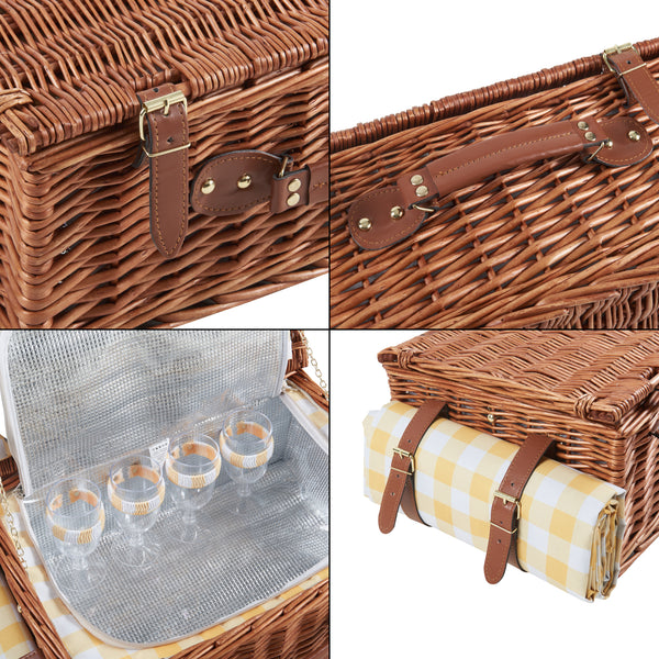 Picknickmand Brindisi 4-persoons picknickset geel wit casa.pro
