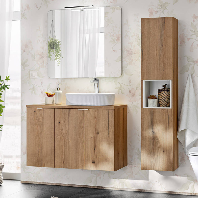 Maatschets Badkamerkast Newport kolomkast 140x30x25 cm eikenkleurig [en.casa]