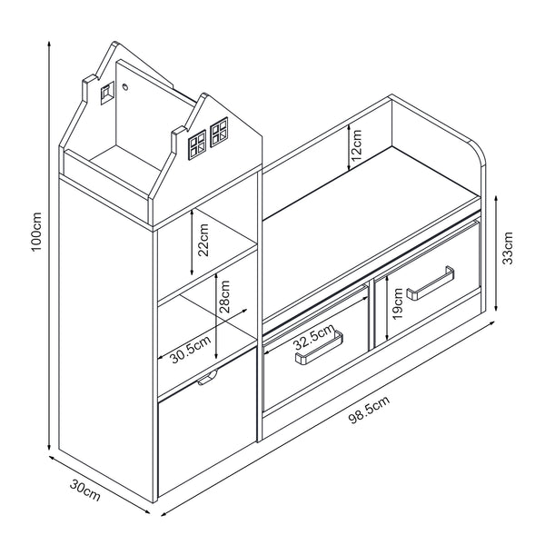 Kinderrek met zitbank Vipsali 100x99x30 cm mintgroen en wit [en.casa]