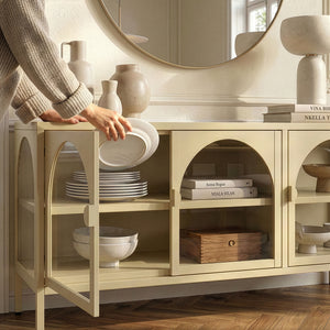Dressoir Klippestad vitrinekast 118x35x55 cm camel [en.casa]