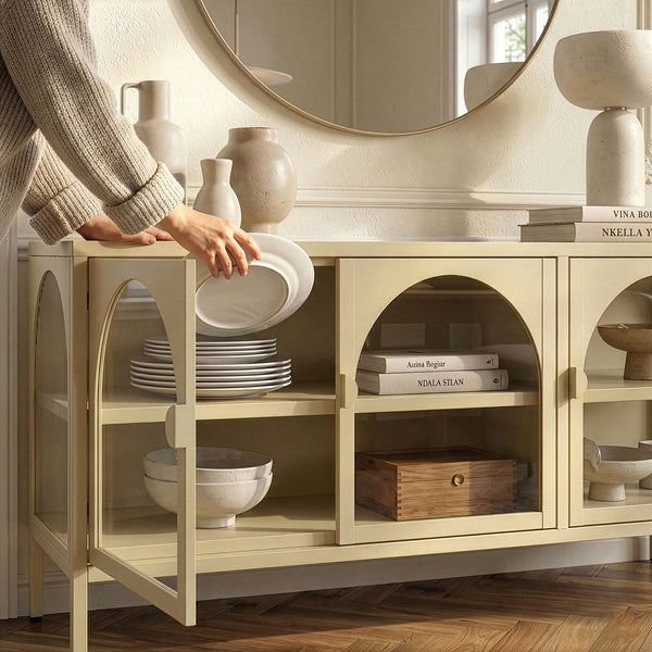 Dressoir Klippestad vitrinekast 118x35x55 cm camel [en.casa]